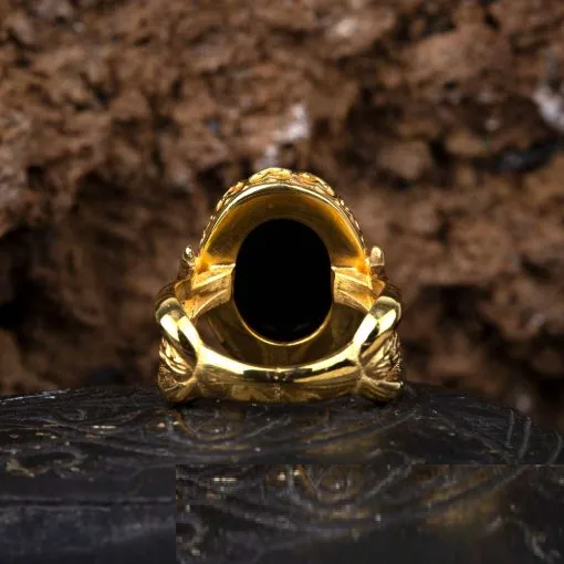 Black Aqeeq Hand Made Women Ring (Gold Plated)