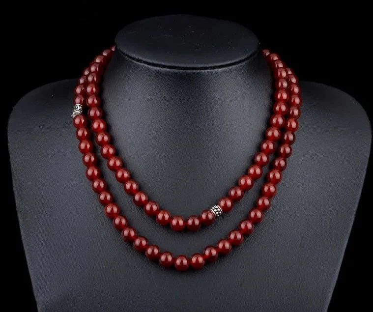 Red Yemeni Aqeeq Three In One 99 Beads Necklace & Bracelet & Misbaha