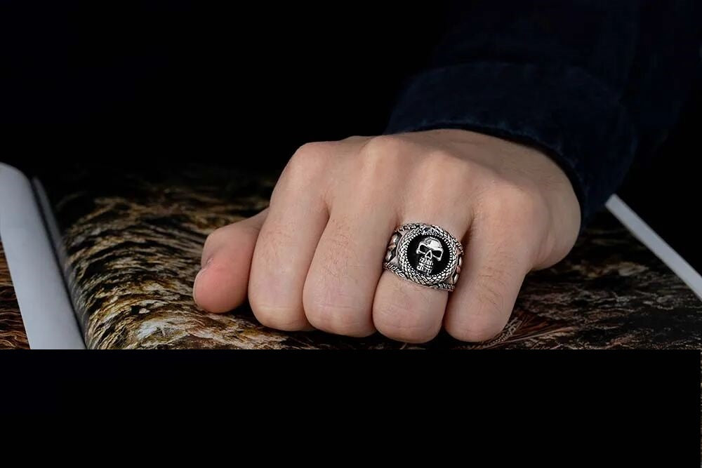 Stoneless Skull Oxidized Silver Ring