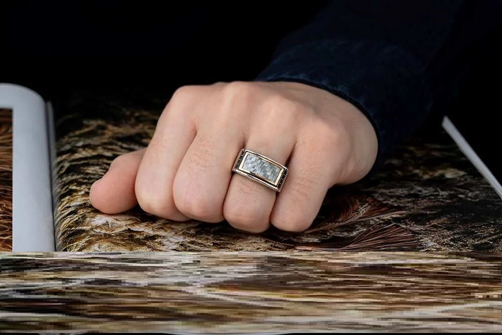 Elegant Cut Gray Carbon Silver Ring