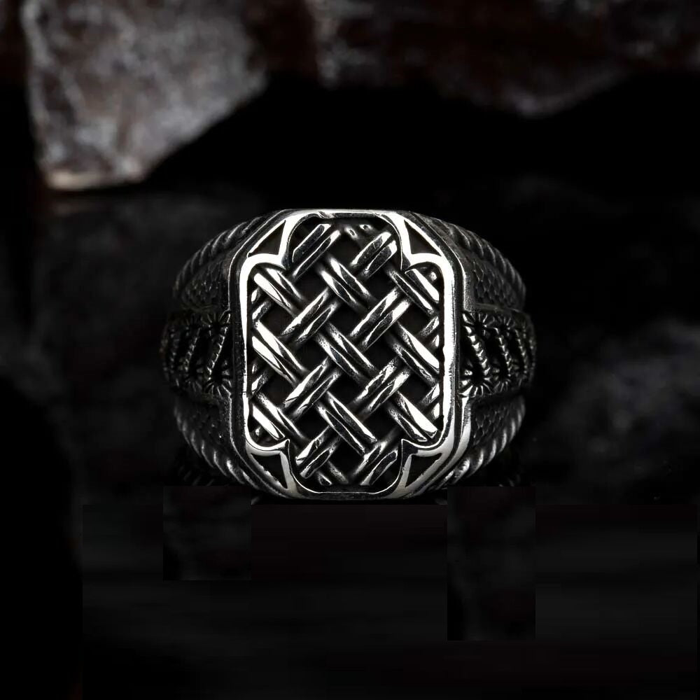 Stoneless Knit Ornament Silver Ring