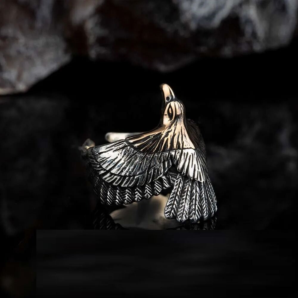 Flying Eagle Head Adjustable Size Silver Ring