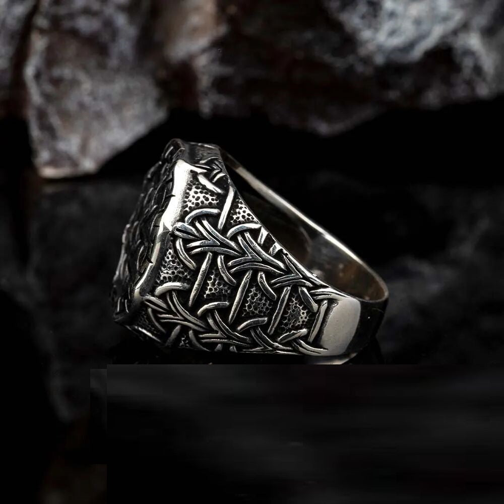 Oxidized Octagon Knitting Silver Ring