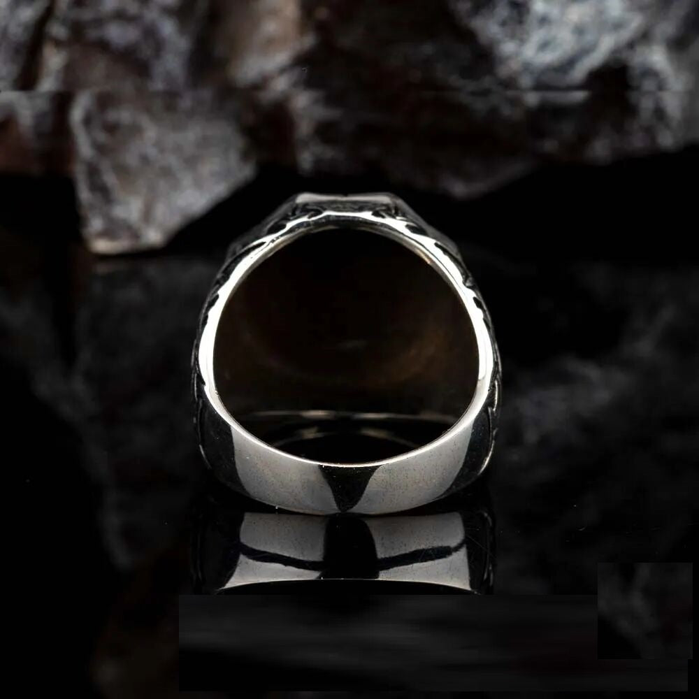 Oxidized Octagon Knitting Silver Ring