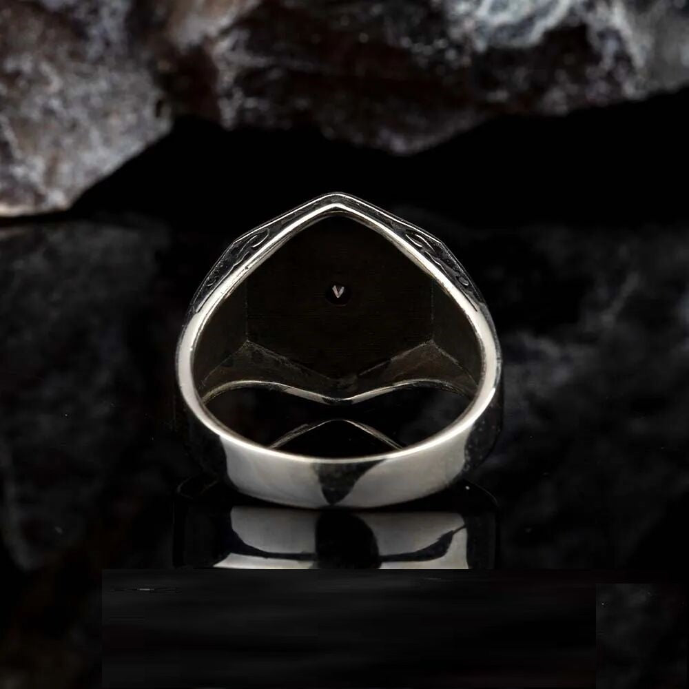 Single Black Zircon Hexagon Silver Ring