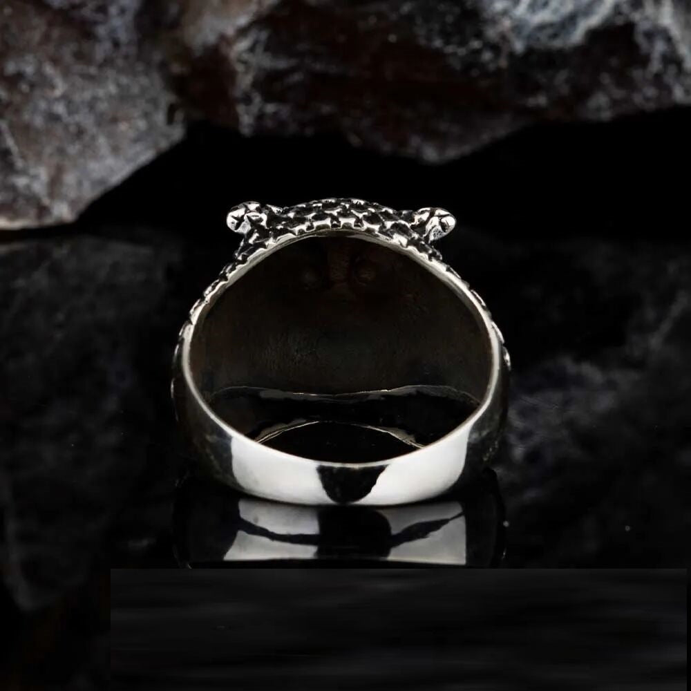 Oxidized Owl Head Silver Ring
