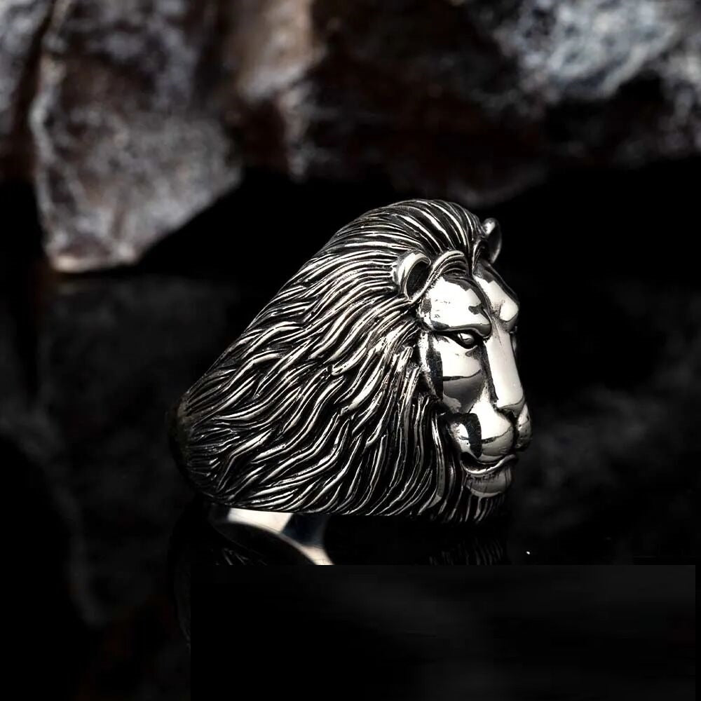Lion Head Figure Silver Men Ring