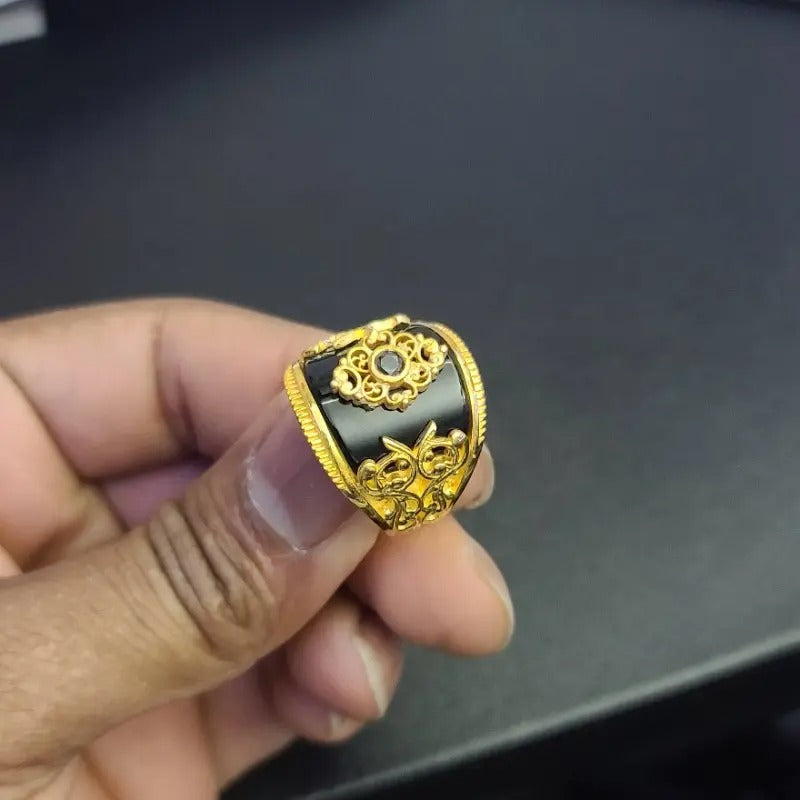 Excellent Gold Plating 925 Sterling Silver Onyx Stone Mens Ring