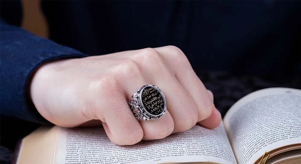 Surah Al Maidah Black Aqeeq Silver Men Ring