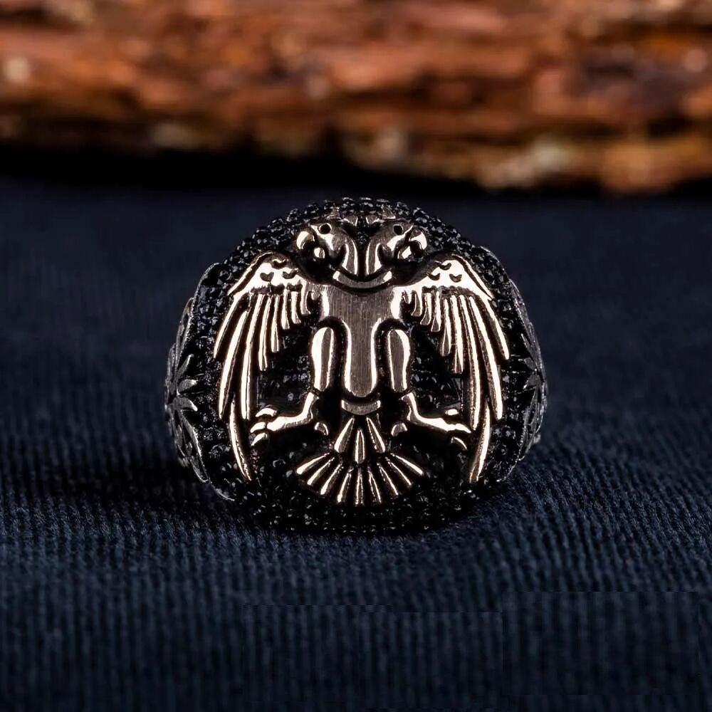 Stoneless Double Headed Eagle Oval Silver Ring