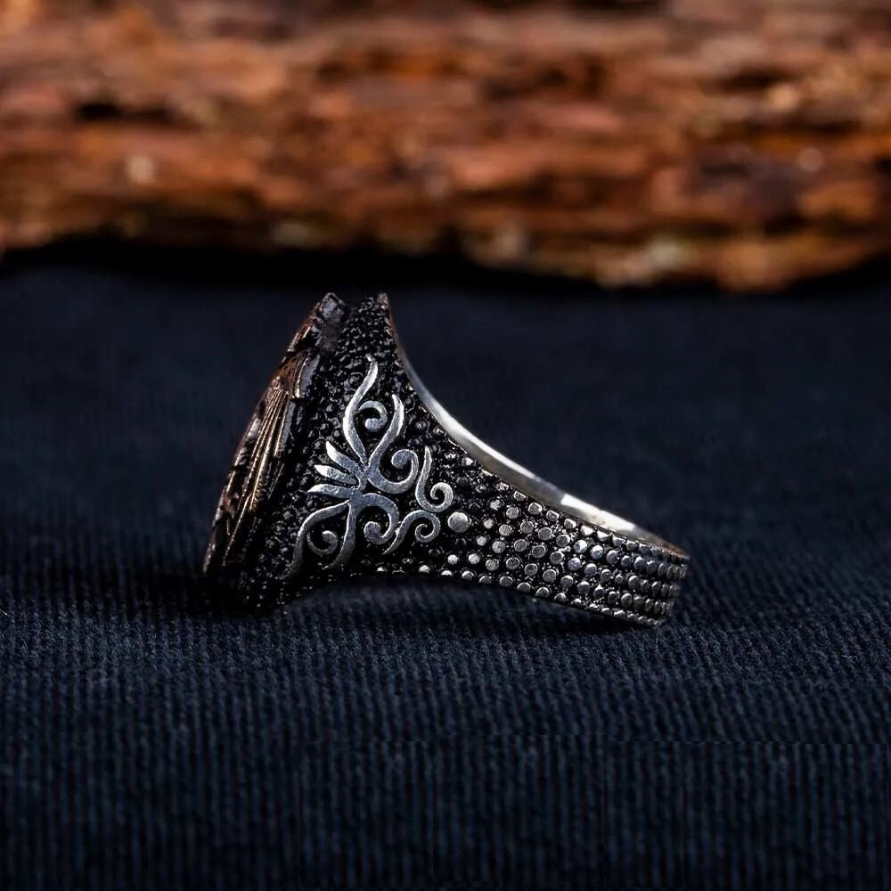 Stoneless Double Headed Eagle Oval Silver Ring
