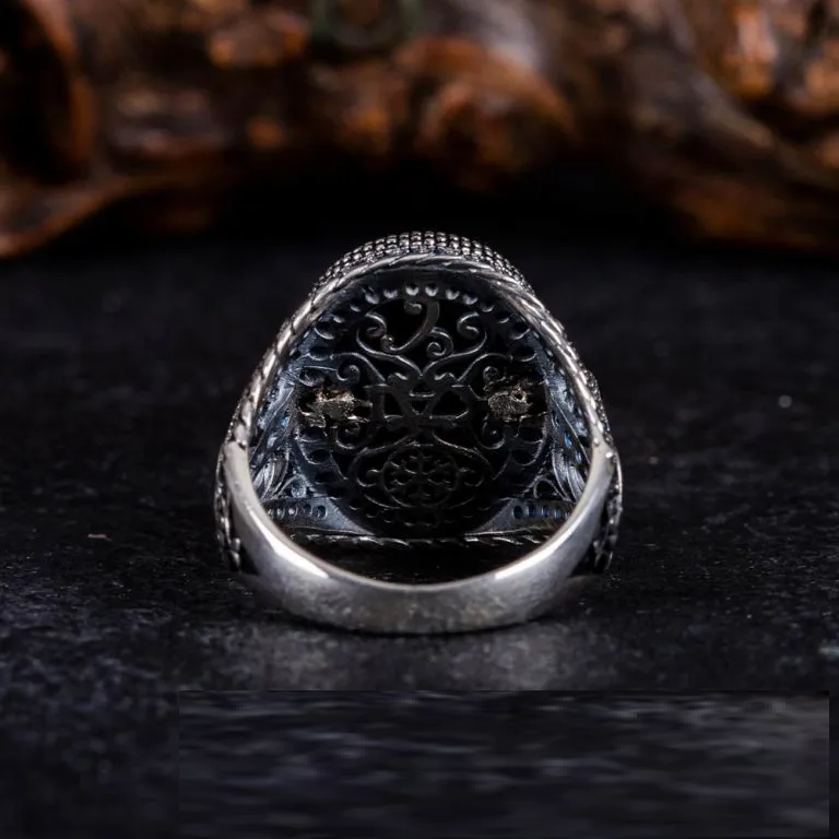 Blue Tiger’s Eye Zircon Detailed Ring With Snake Figure