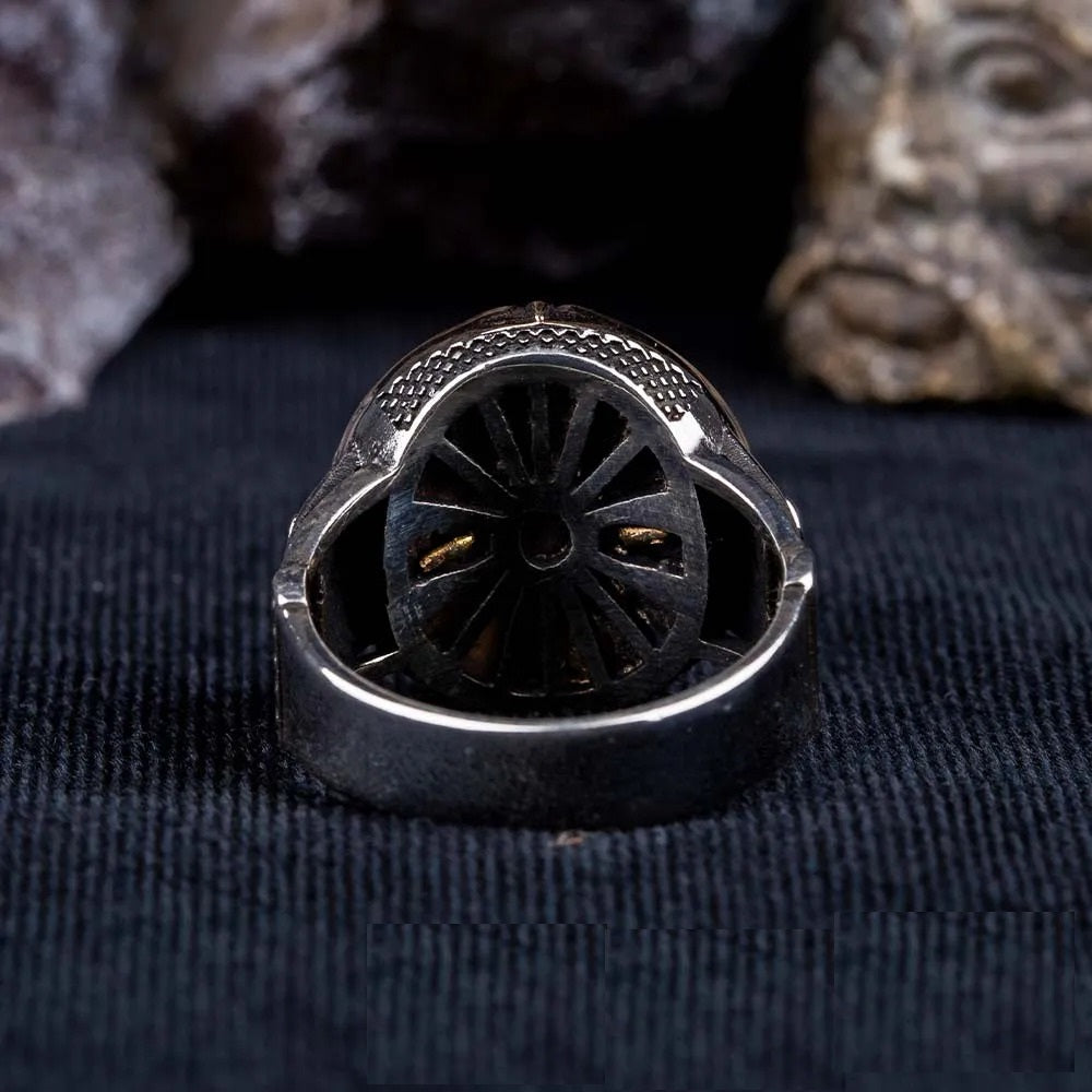 Roaring Lion Head Blue Zircon Detailed Silver Ring