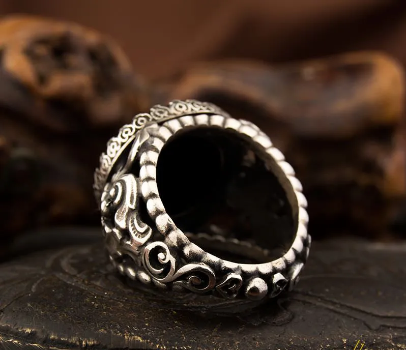 Allahumma Salli `Alaa Sayyidinaa Muhammadini Black Aqeeq Ring