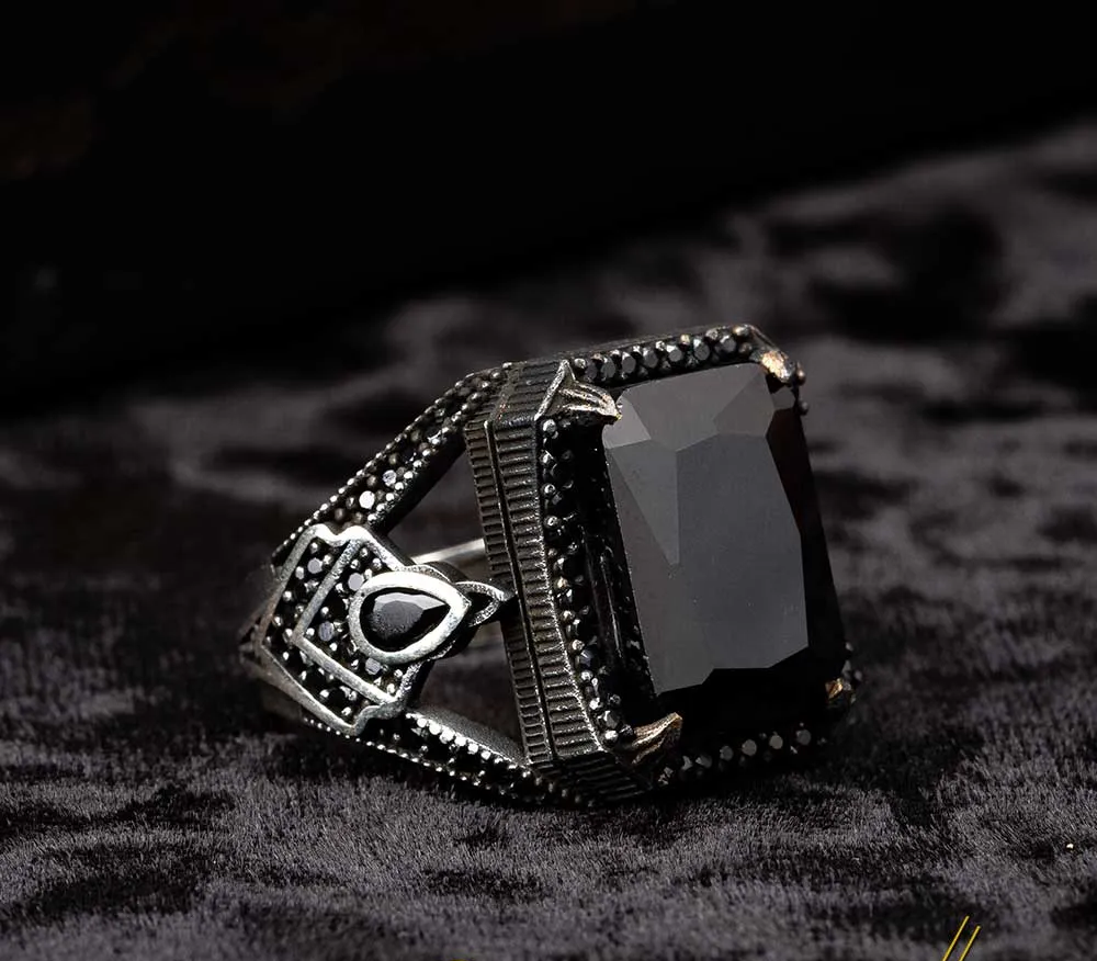 Black Zircon Special Cut Men Ring