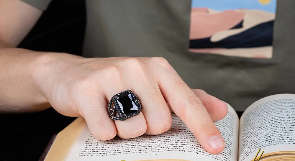 Black Zircon Special Cut Men Ring