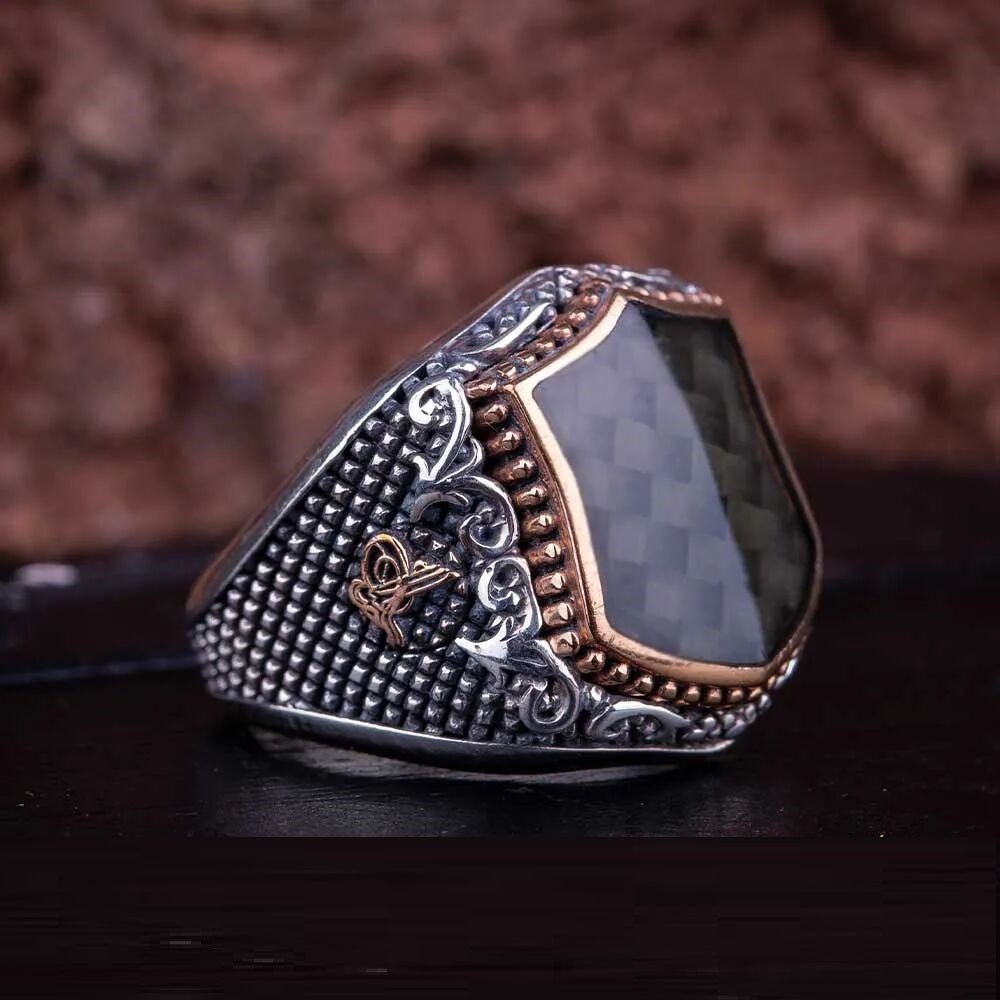 Exclusive Cut Black Carbon Silver Ring