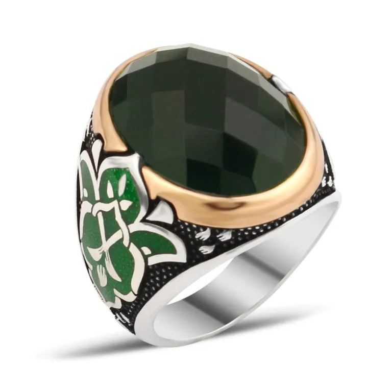 Exclusive Design Silver Men Ring With Green Zircon