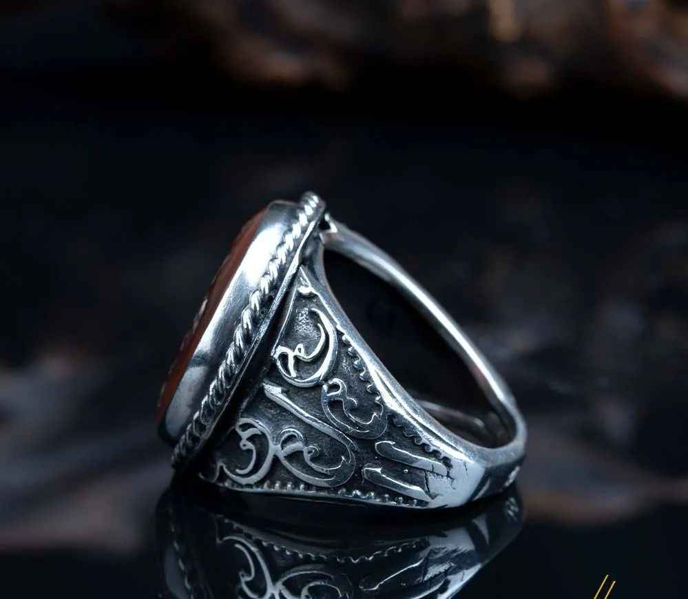 Hasbunallahu Wa Ni’mal Wakeel Round Red Aqeeq Ring