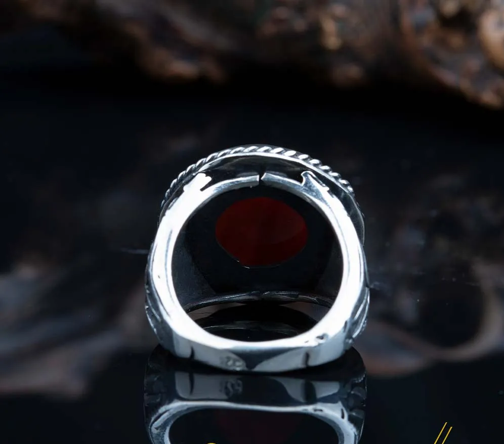 Hasbunallahu Wa Ni’mal Wakeel Round Red Aqeeq Ring