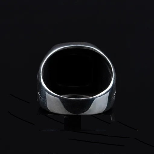 Square Black Onyx Chain Pattern Silver Ring