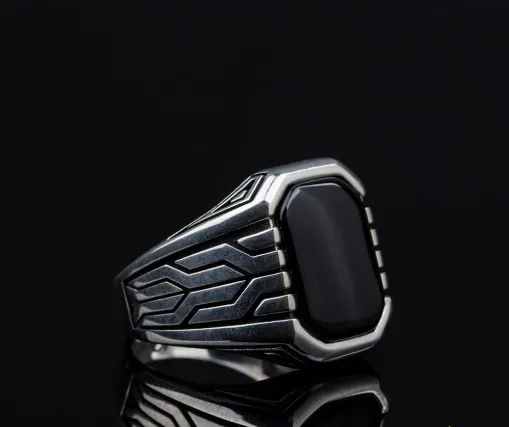 Octagon Cut Black Onyx Silver Ring