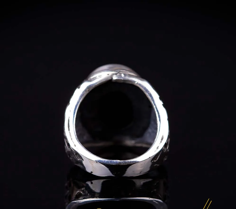 Surah Al Maidah Black Aqeeq Silver Men Ring