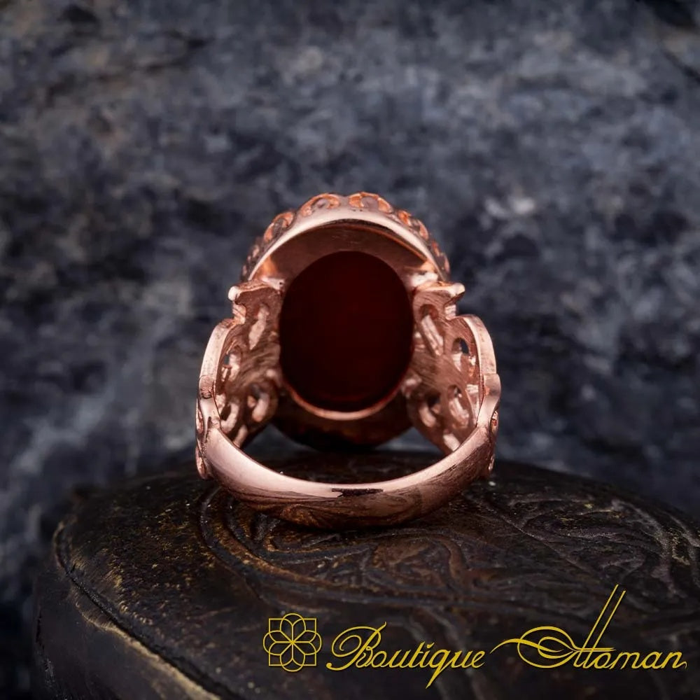 Red Yemeni Aqeeq D Shape Handcraft Women Ring