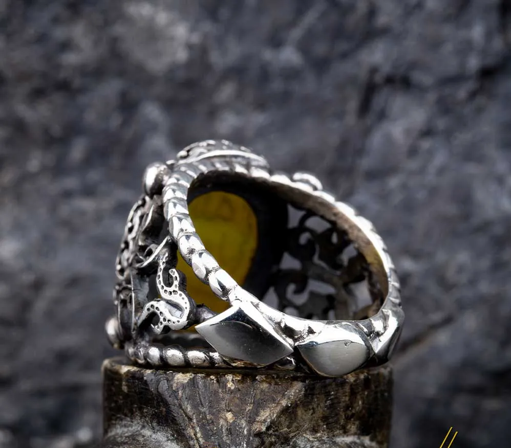 Seal Of Prophet Mohammad Yellow Aqeeq Ring