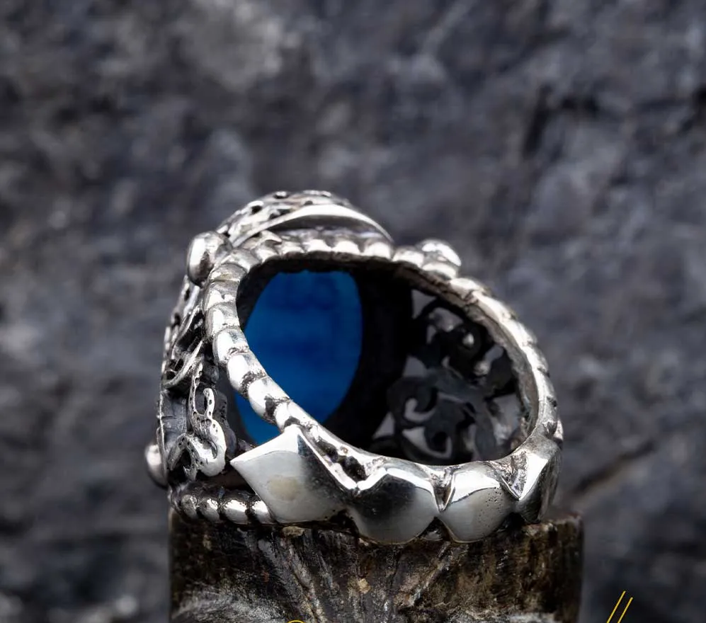 Seal Of Prophet Mohammad Blue Aqeeq Ring