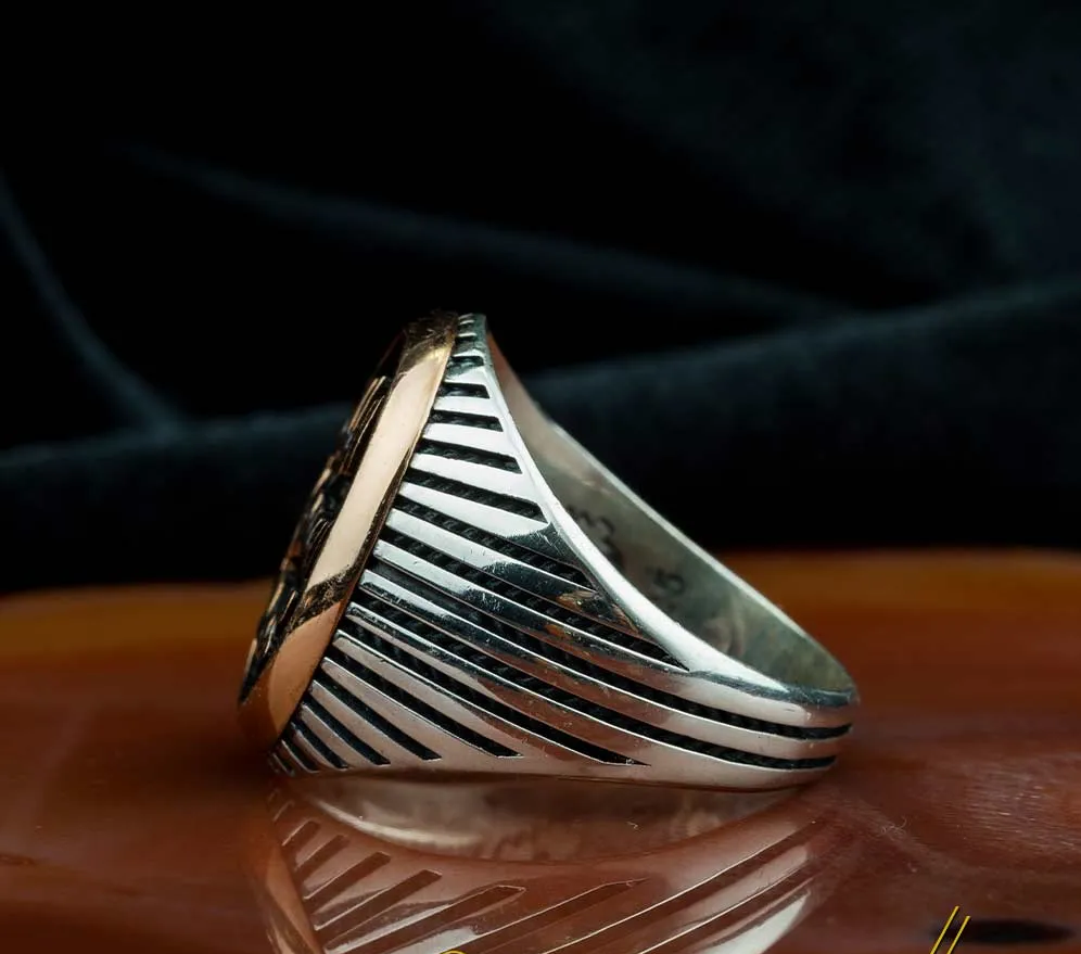 Seal of Prophet Mohammad Striped Silver Ring