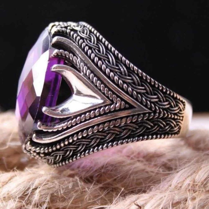 Best Design Amethyst Stone 925 Sterling Silver Mens Ring