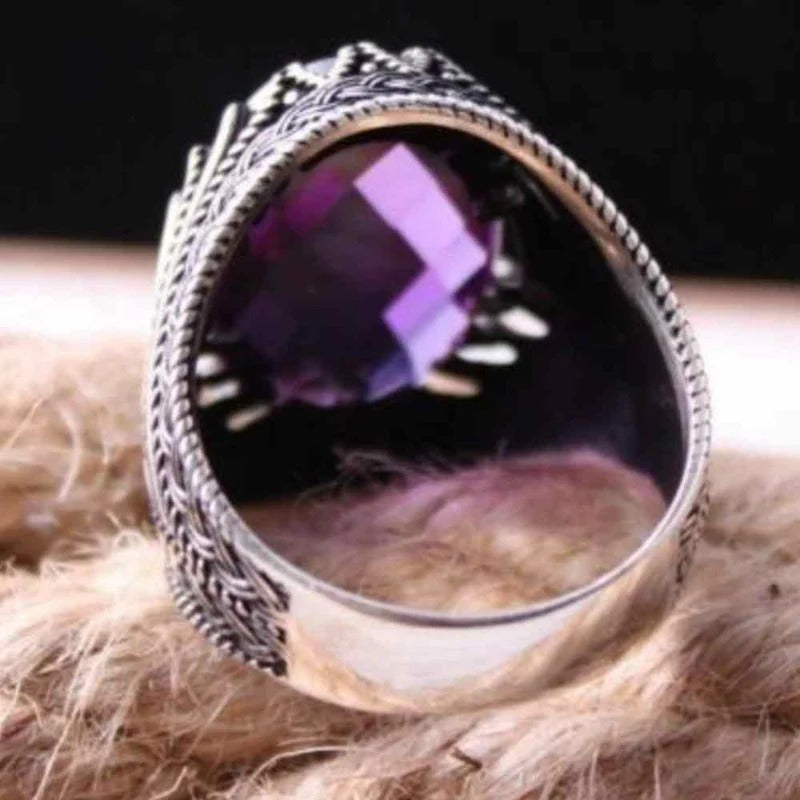 Best Design Amethyst Stone 925 Sterling Silver Mens Ring