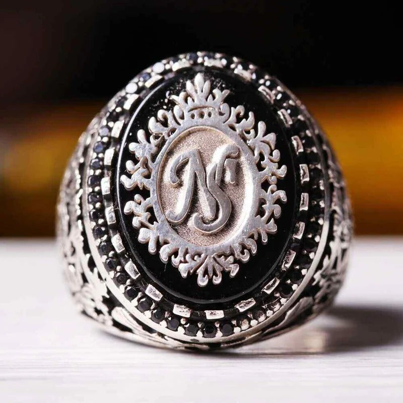 Customizable Special Logo Onyx Stone 925 Sterling Silver Mens Ring