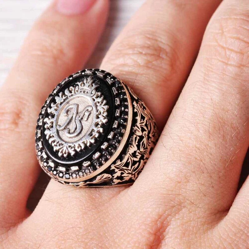 Customizable Special Logo Onyx Stone 925 Sterling Silver Mens Ring