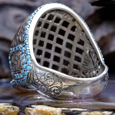 Customizable Turquoise Stone 925 Sterling Silver Mens Ring