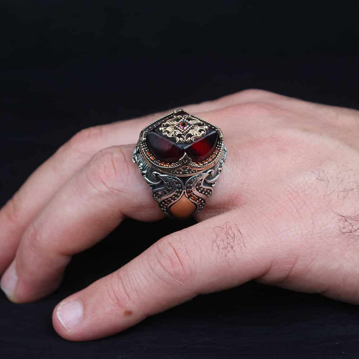 Different Cut 925 Sterling Silver Ruby Stone Mens Ring