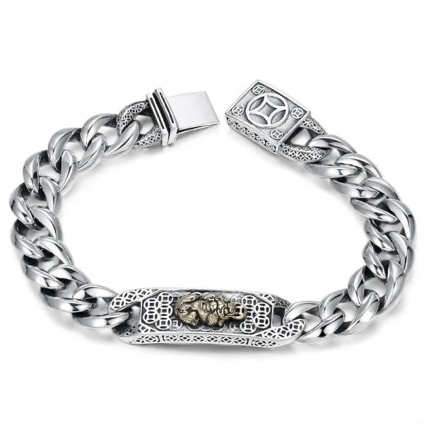 Sterling Silver Pixiu Curb Chain Bracelet