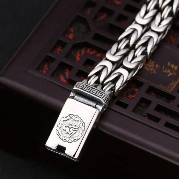 Sterling Silver Sanskrit Buddhist Mantra Curb Chain Bracelet