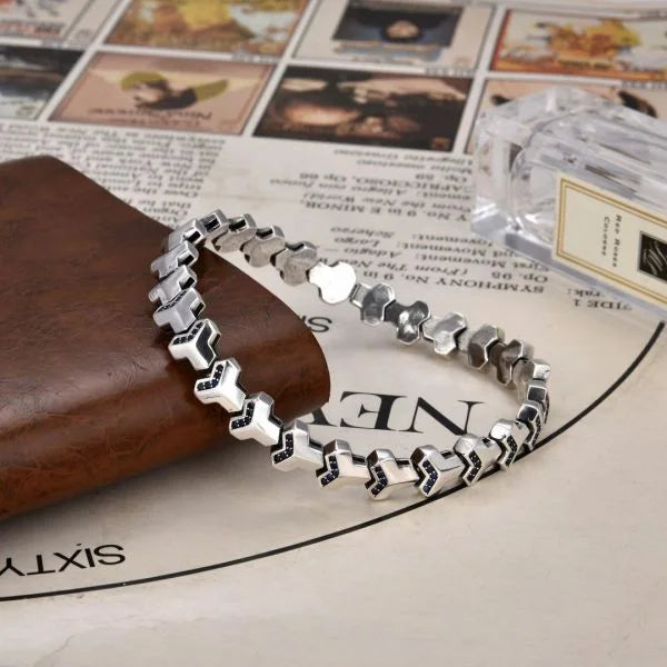 Sterling Silver Bully Mountain Armour Geometric Punk Bracelet