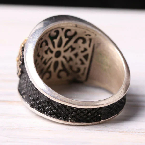Handmade 925 Sterling Ottaman Green Emerald Stone Mens Ring