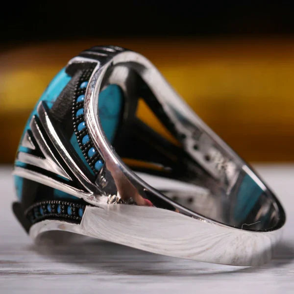 Handmade 925 Sterling Silver Multi Turquoise Stone Mens Ring