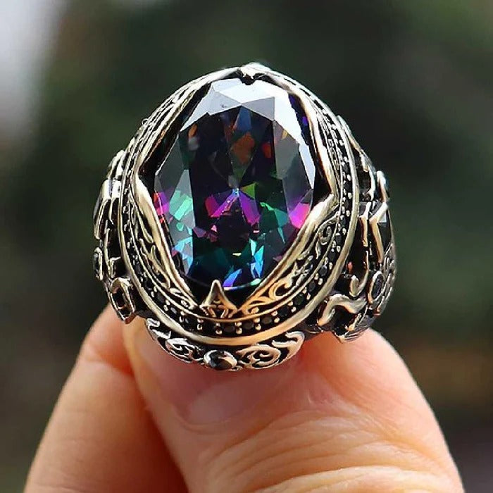 Heavy New Style Mystic Topaz Stone 925 Sterling Silver Mens Ring