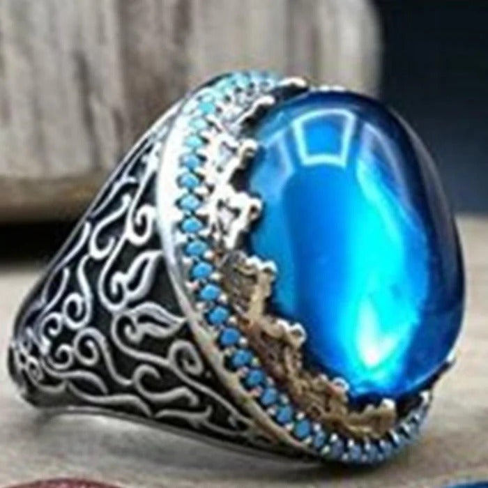 Hq Excellent Cut 925 Sterling Silver Aquamarine Stone Mens Ring