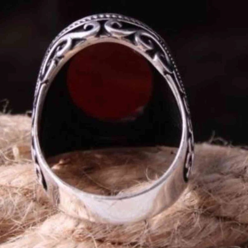 Jewelry 925 Sterling Silver Red Agate Aqeeq Mens Ring