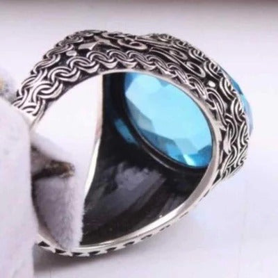 Luxury Cut Aquamarine 925 Sterling Silver Mens Ring