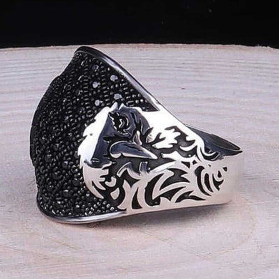 Micro Black Onyx Stone Eagle Style 925 Sterling Silver Mens Ring