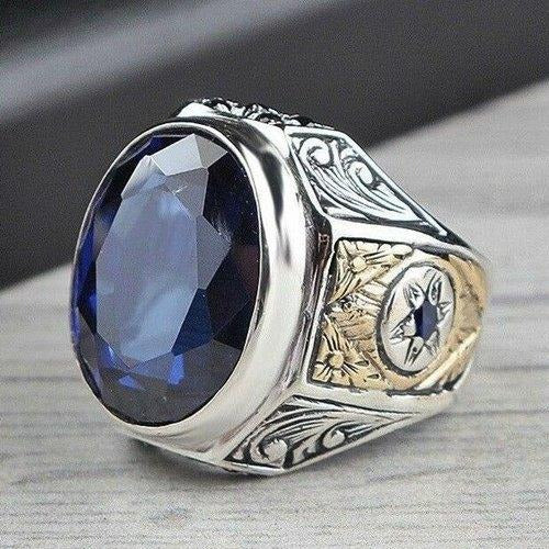 Most Popular 925 Sterling Silver Sapphire Stone Mens Ring