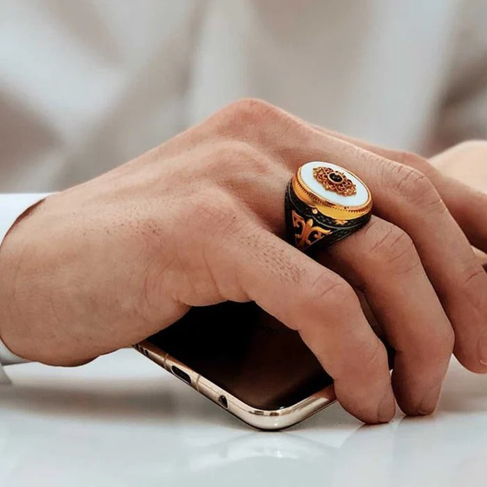 Original Pearl Stone 925 Sterling Silver Luxury Mens Ring