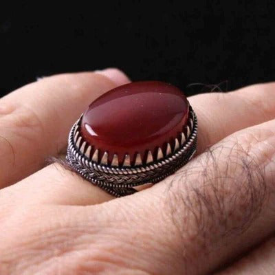 Red Liver Agate Stone Handmade 925 Sterling Silver Mens Ring